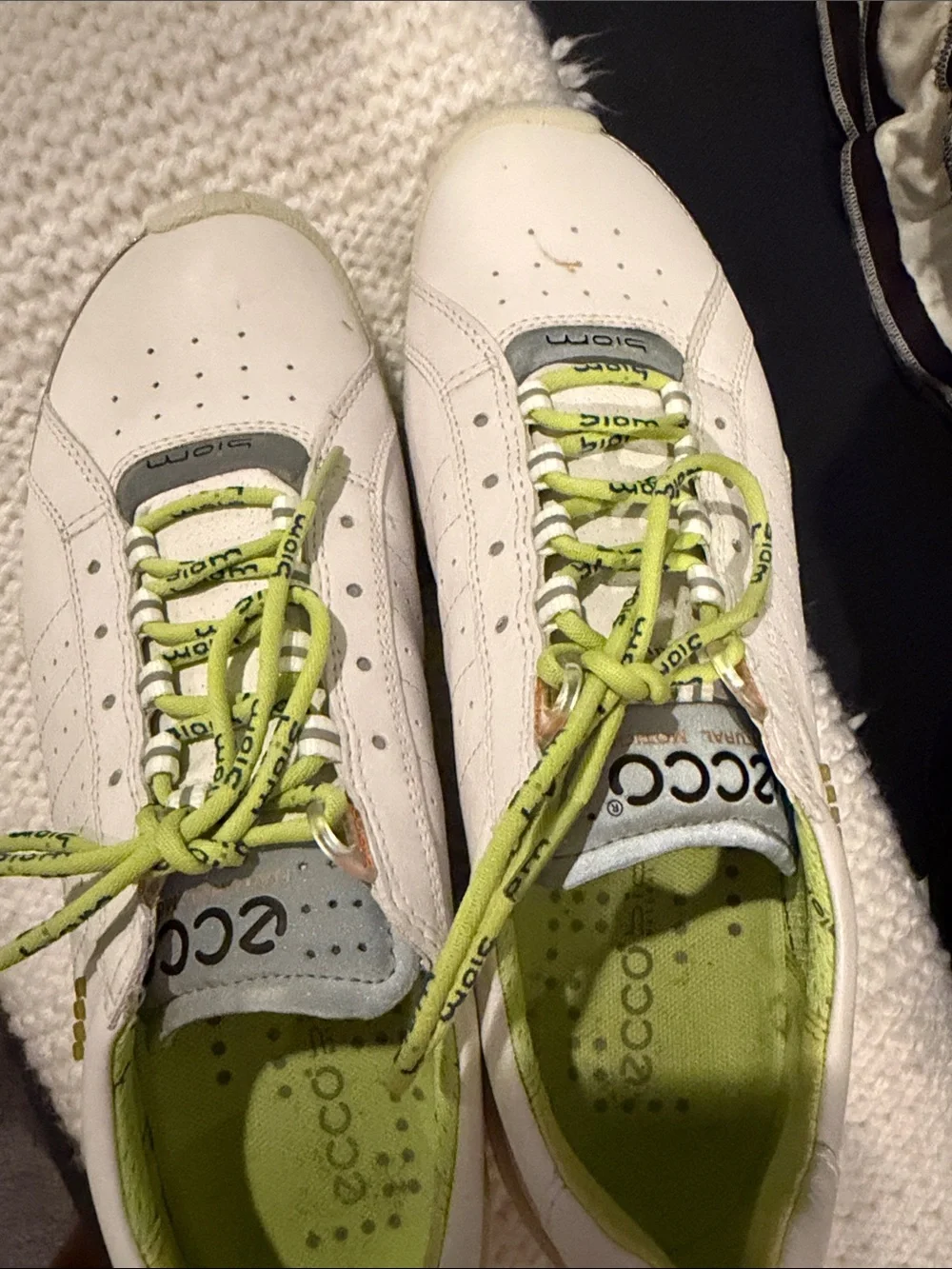 ECCO Women's White Biom Golf shoes with Lime Accents
